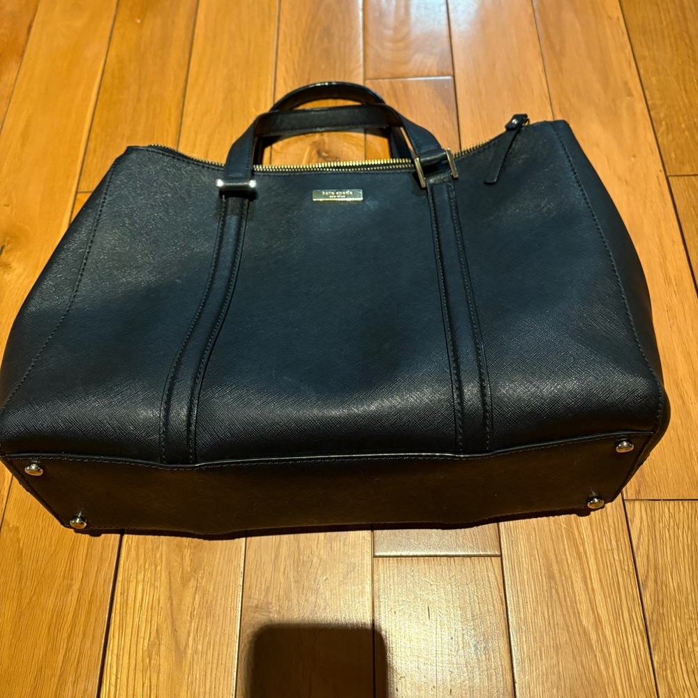 Kate Spade Black Saffiano Leather Double Zipper Pockets purse Satchel Bag